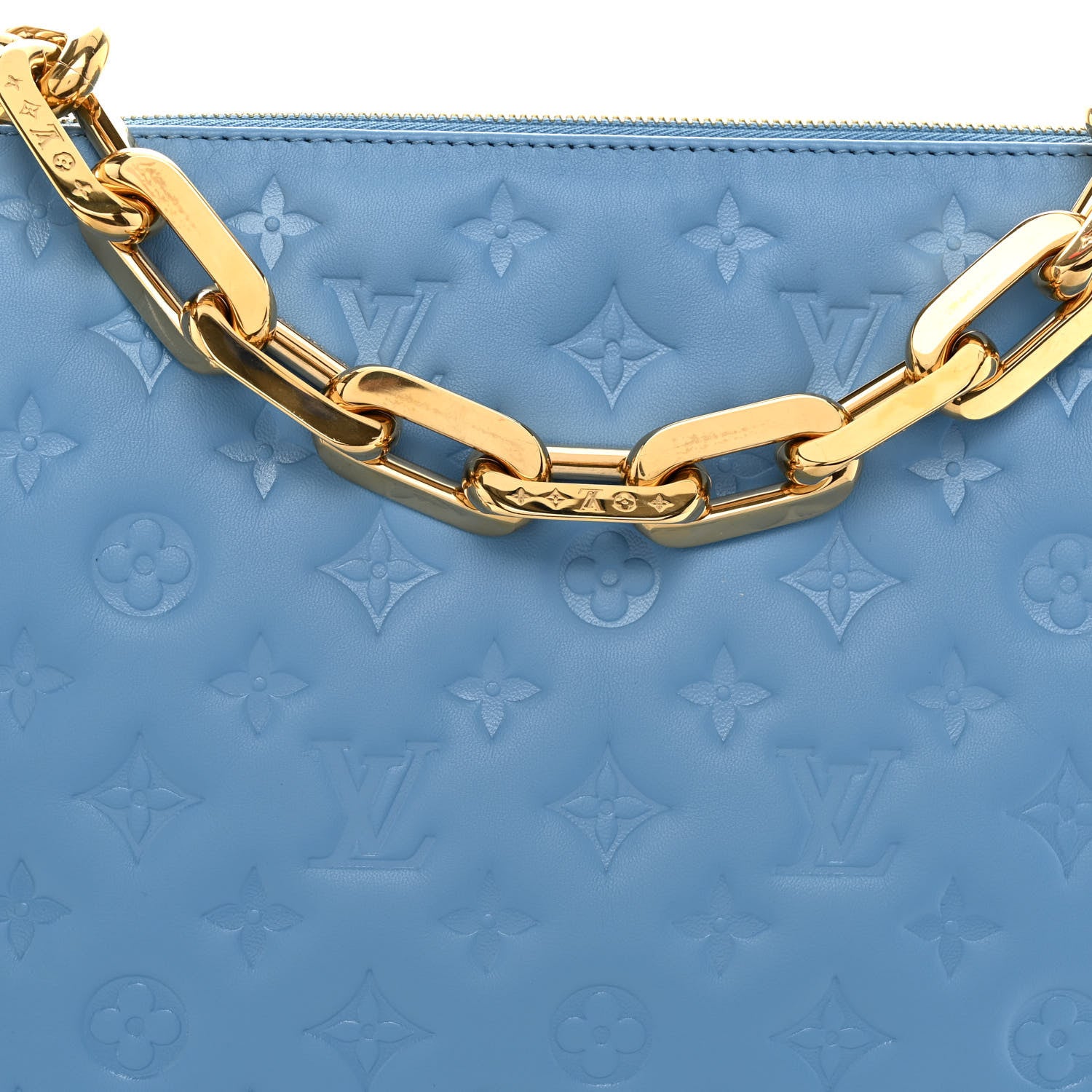 Louis Vuitton Lambskin Embossed Monogram Coussin MM Bleuet 8 of 10