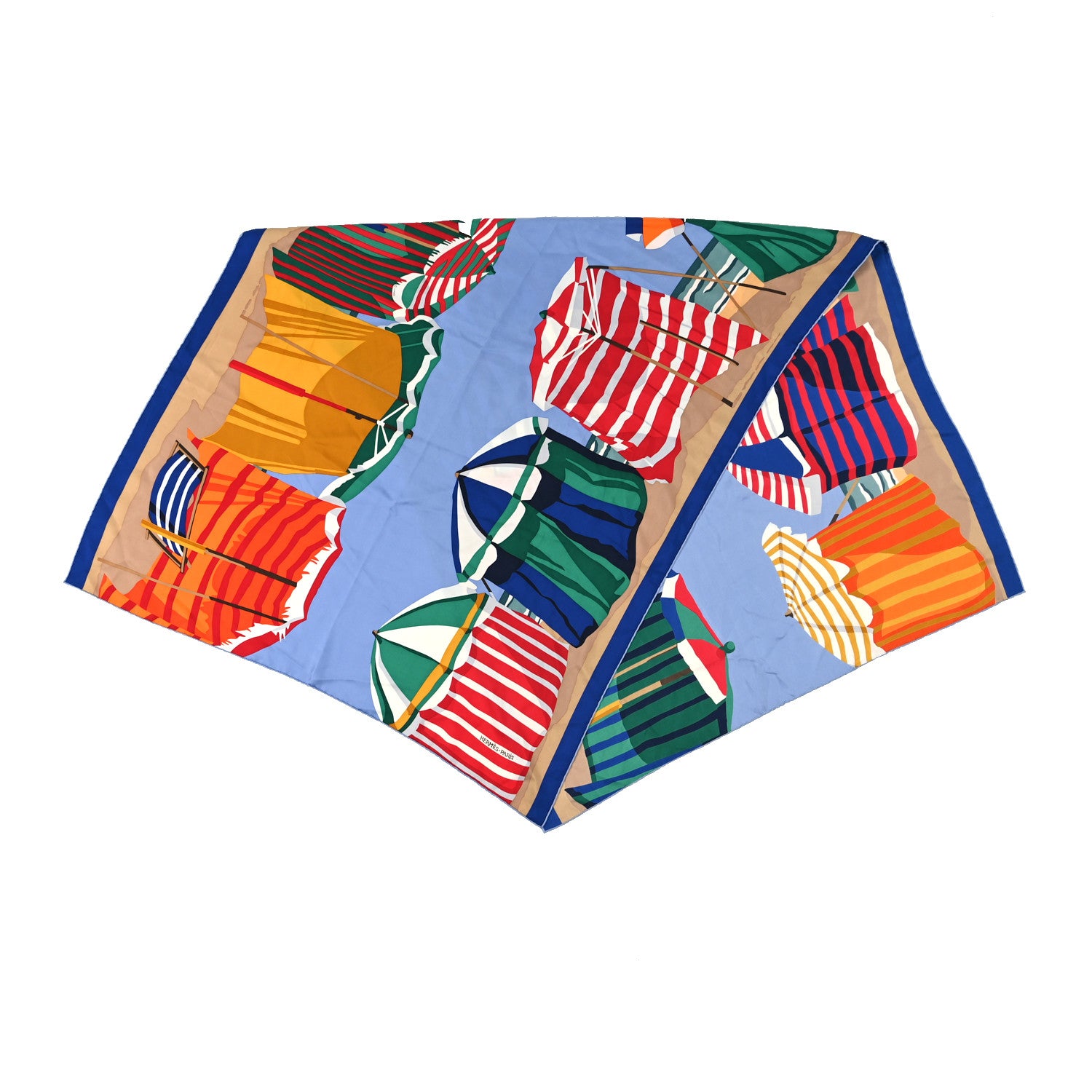 Hermes Silk Charmes Des Plages Normandes Rectangle Stole Bleu Azur Vert Rouge 2 of 5