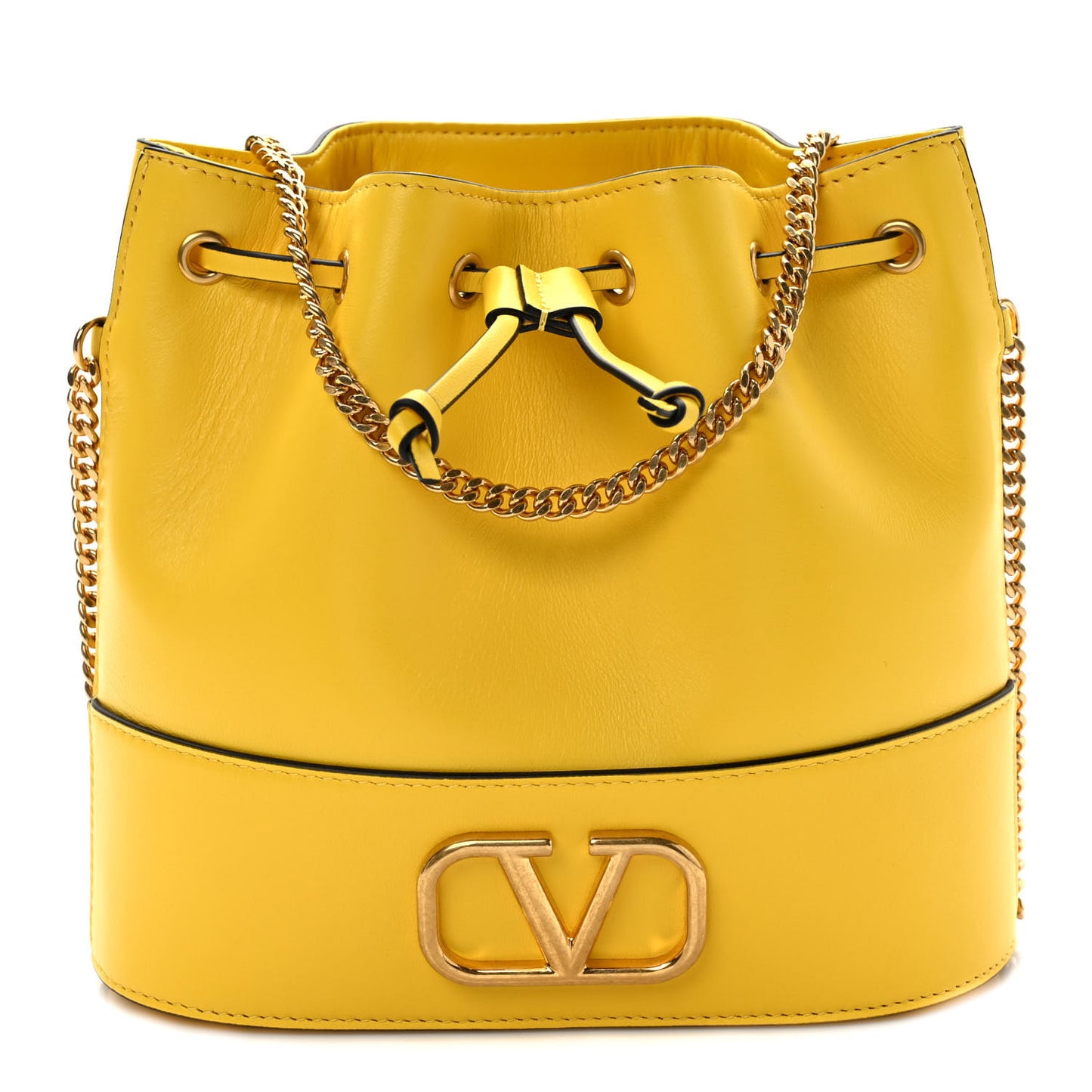 Nappa Mini VLogo Signature Chain Bucket Bag Bright Lemon