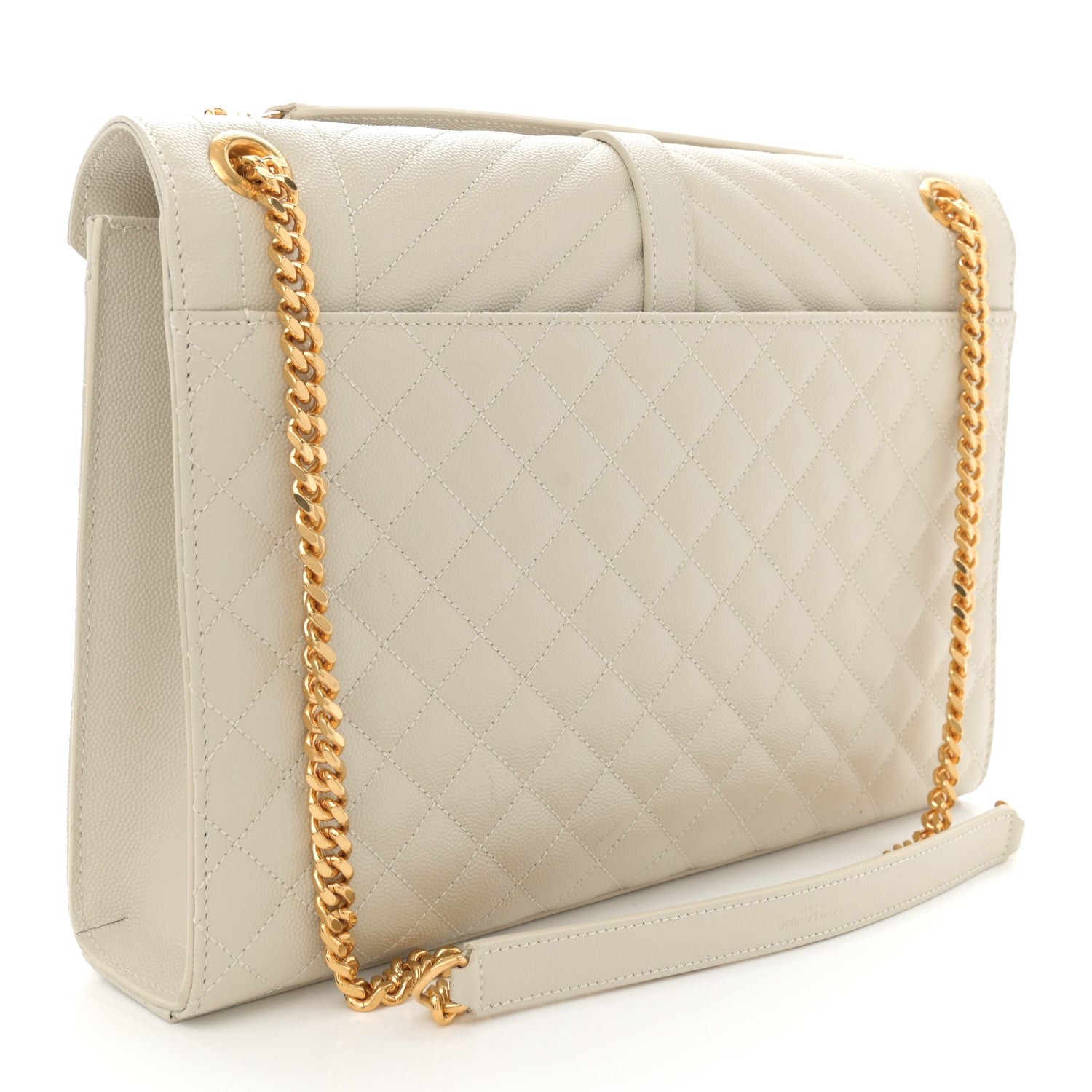 Saint Laurent Grain De Poudre Mixed Matelasse Large Triquilt Monogram Satchel Crema Soft 3 of 12