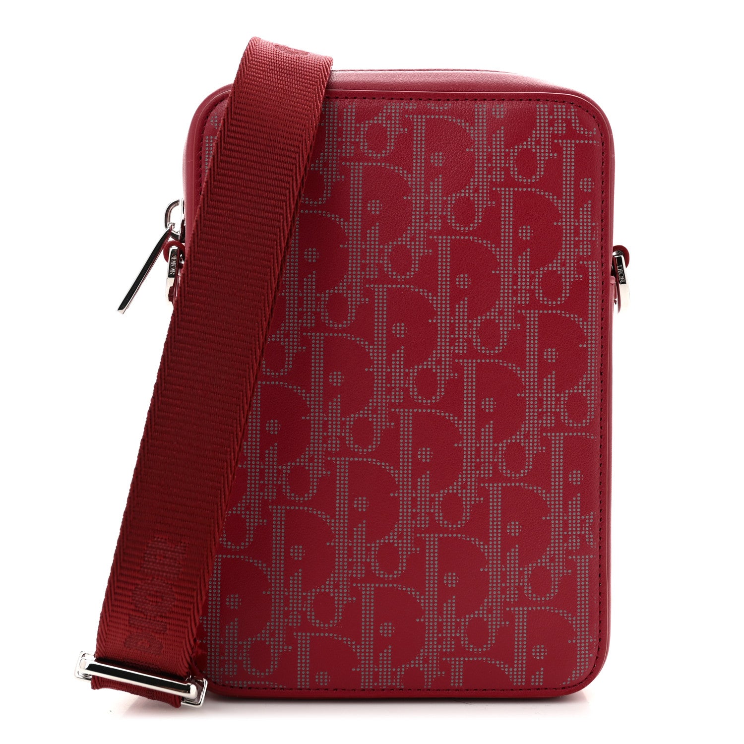 Christian Dior Calfskin Oblique Galaxy Perforated World Tour Messenger Pouch Red White 1 of 10