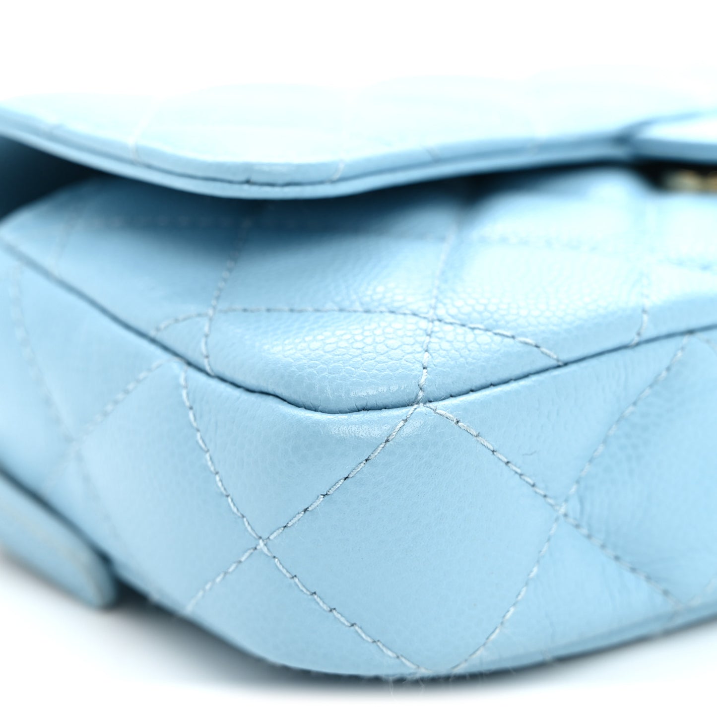 Caviar Quilted Flap Phone Holder With Chain Light Blue