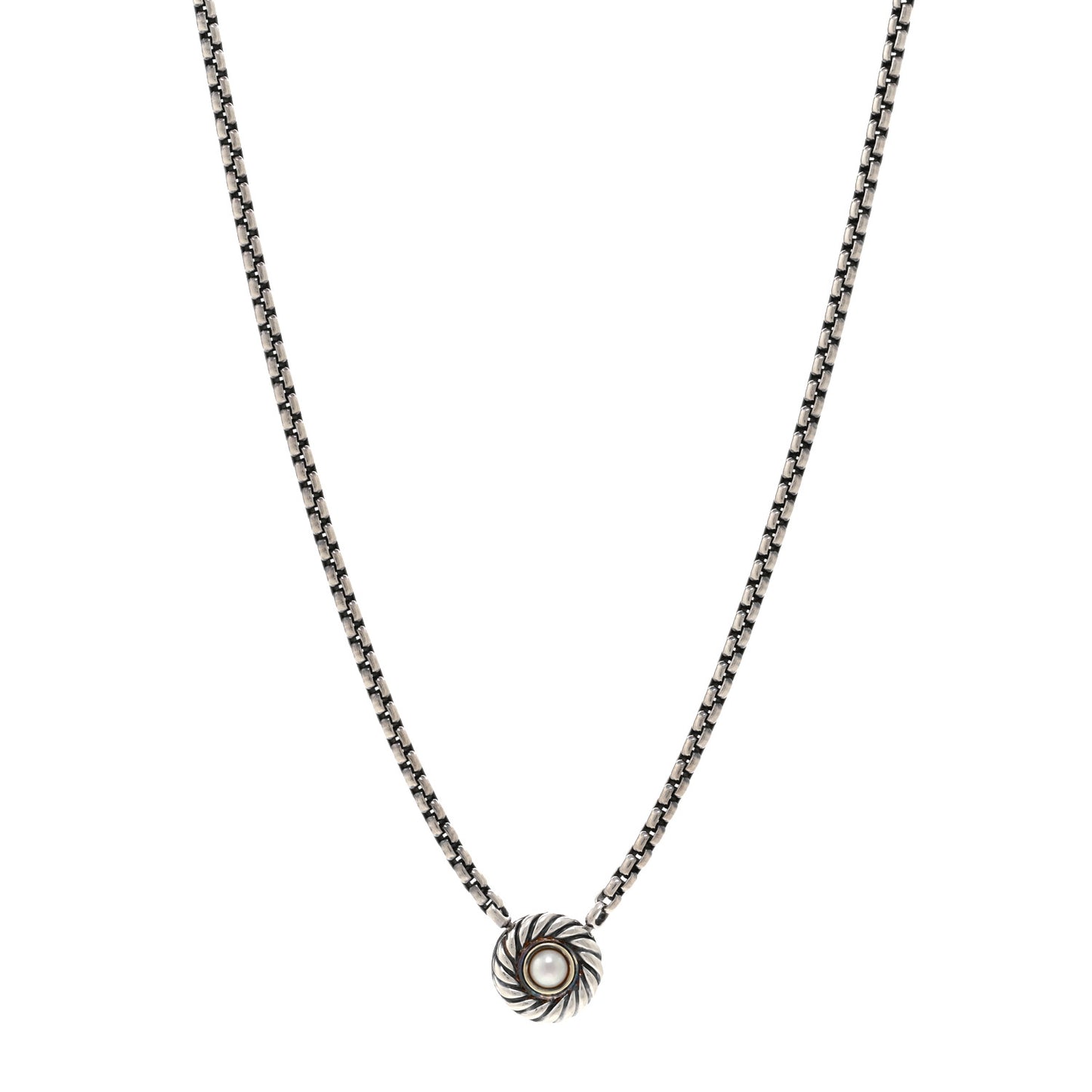 Sterling Silver 14K Yellow Gold Pearl 12mm Cookie Pendant Necklace
