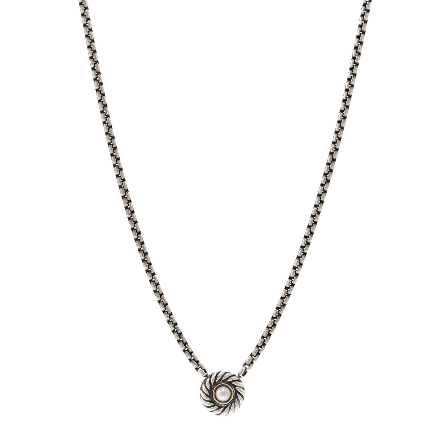 David Yurman Sterling Silver 14K Yellow Gold Pearl 12mm Cookie Pendant Necklace 1 of 4