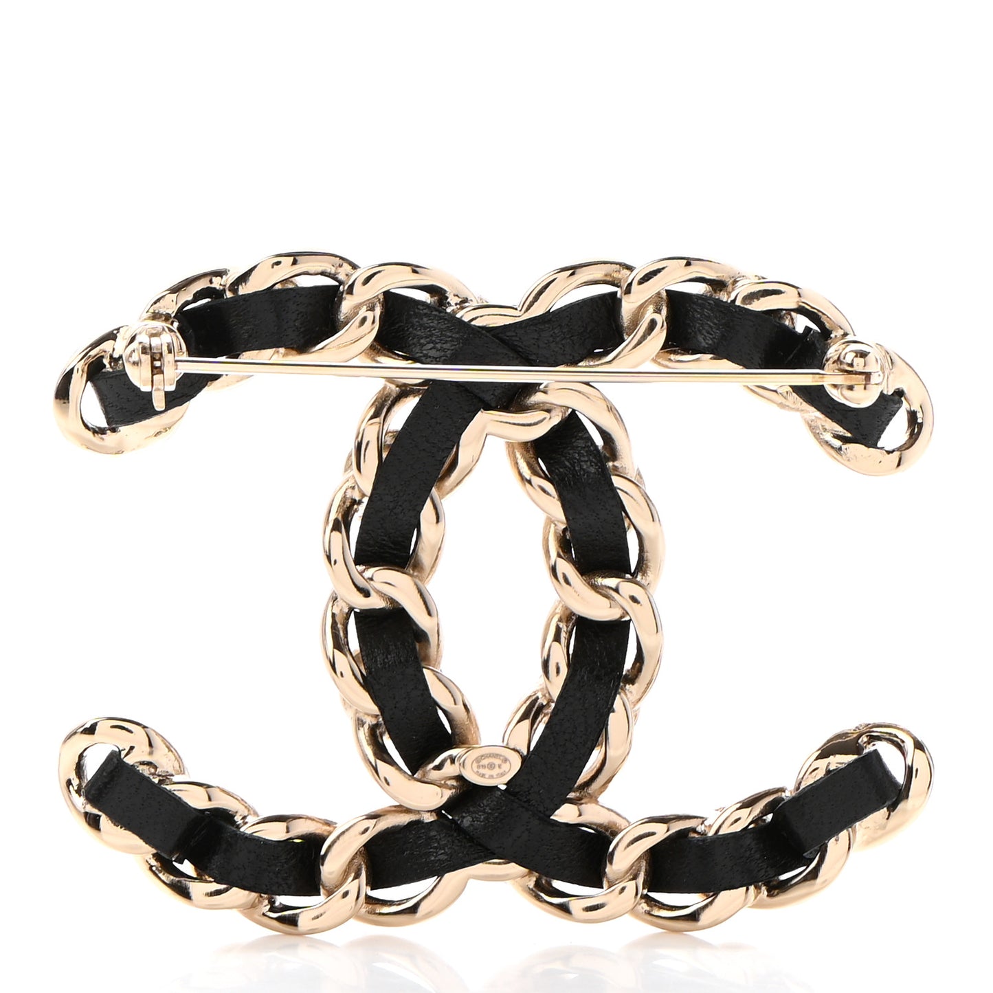 Lambskin Pearl CC Chain Brooch Black Gold