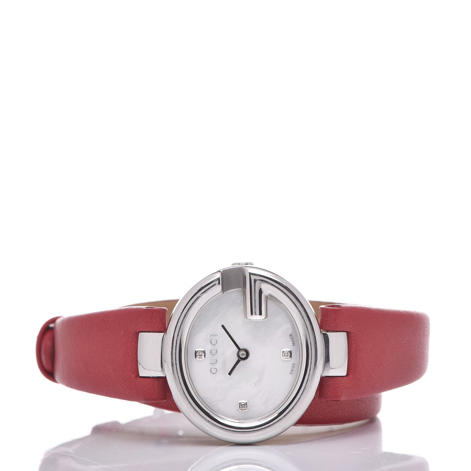 Gucci Stainless Steel Calfskin Diamond Mother of Pearl 27mm Guccissima Double Wrap Quartz Watch 3 of 8