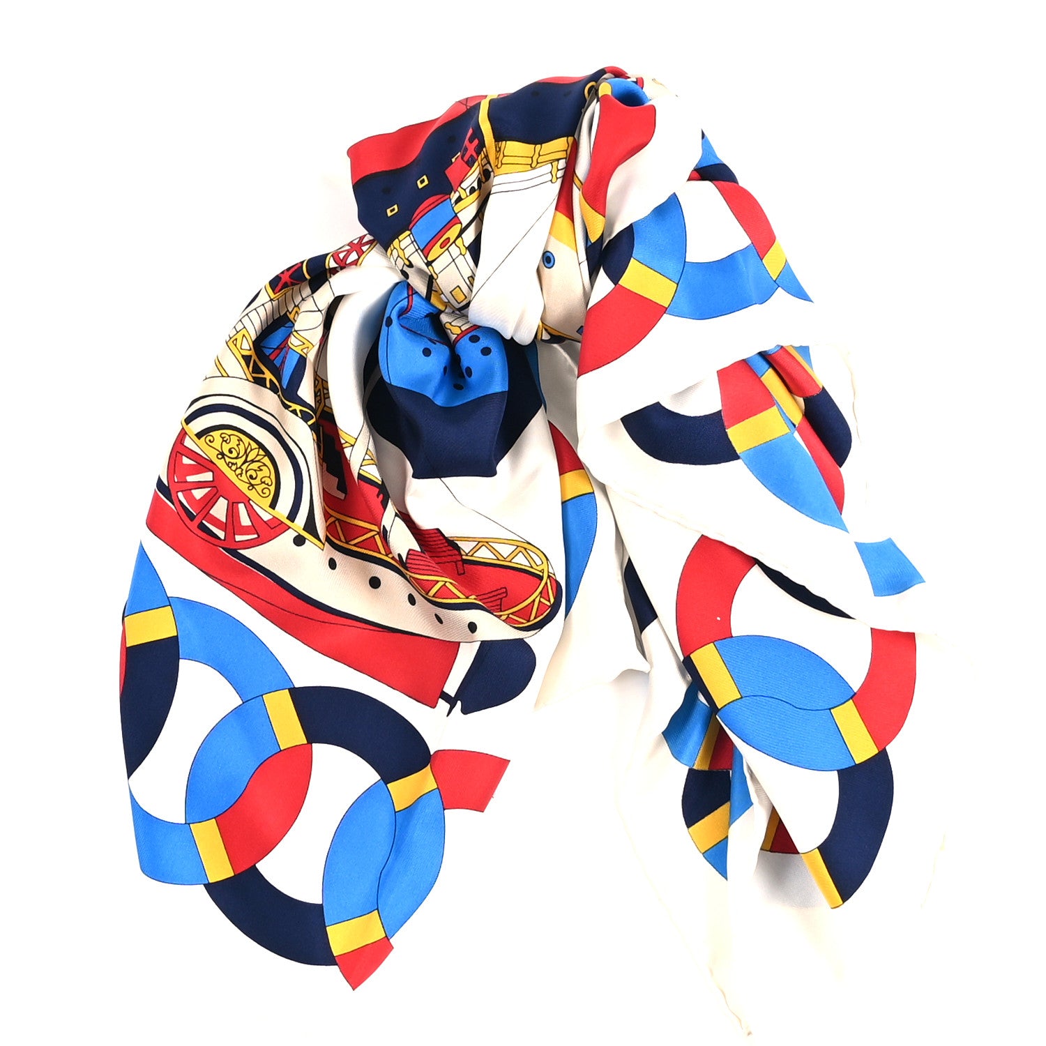 Chanel Silk Cruise Print CC Square Scarf Blue Red White 1859756