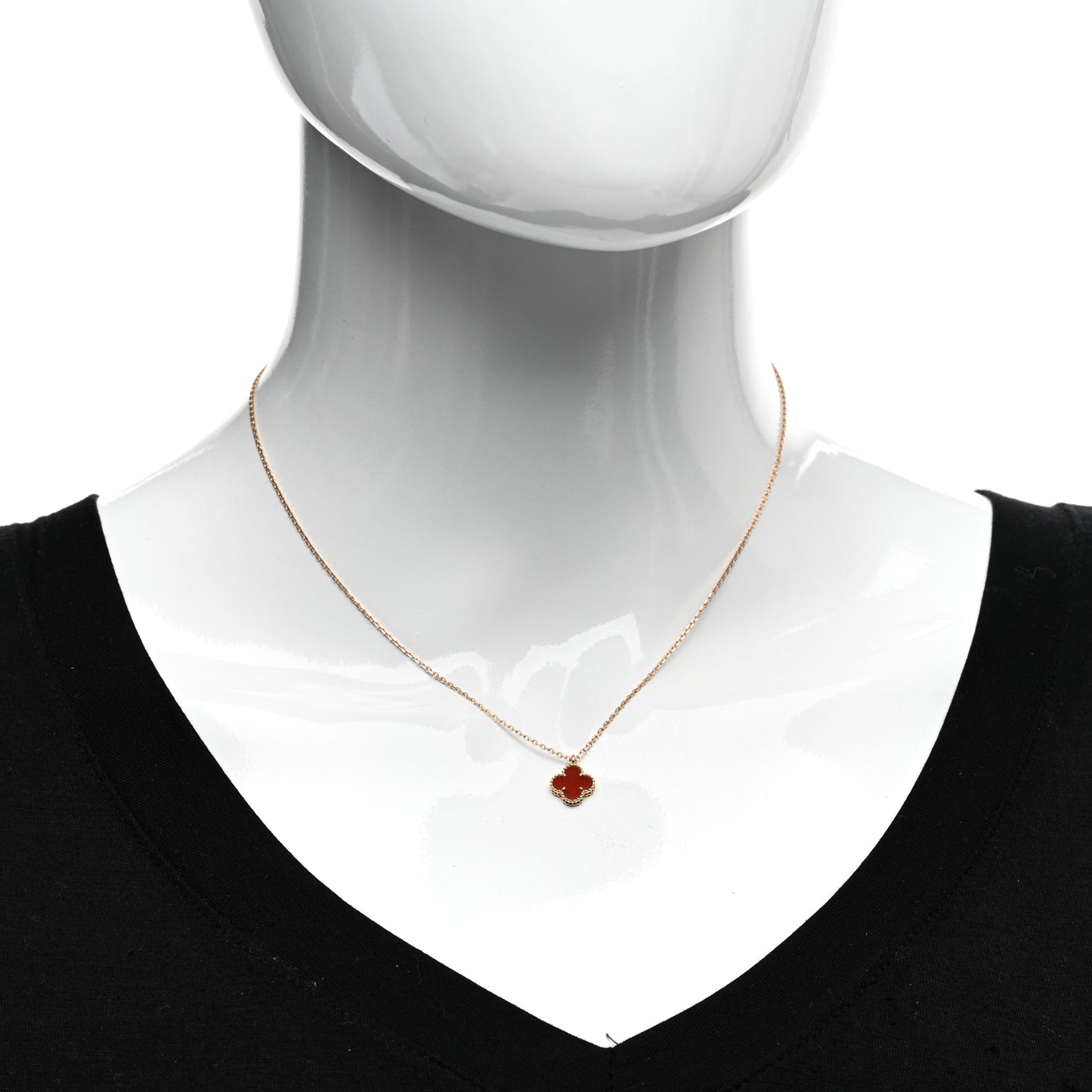 18K Rose Gold Carnelian Sweet Alhambra Pendant Necklace