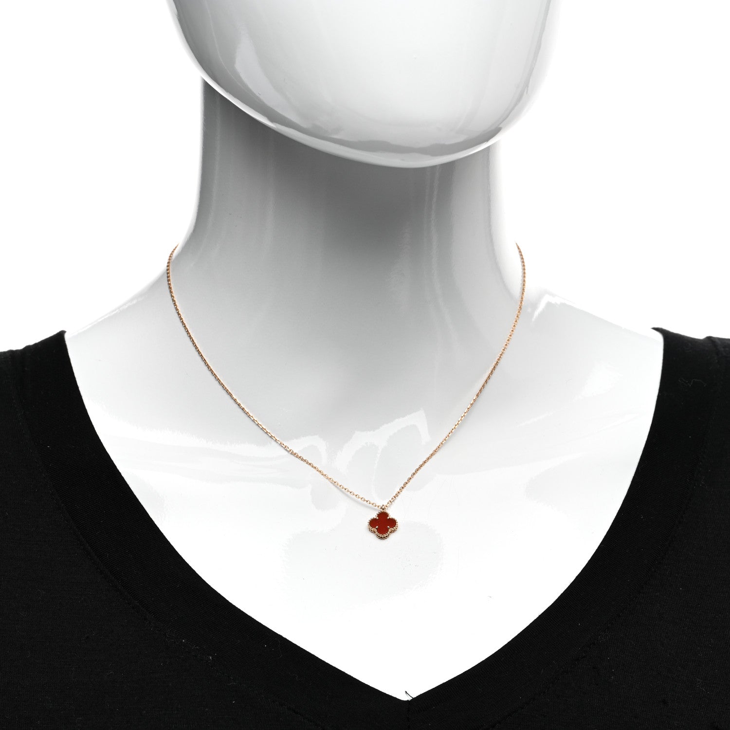 Van Cleef & Arpels 18K Rose Gold Carnelian Sweet Alhambra Pendant Necklace 2 of 5