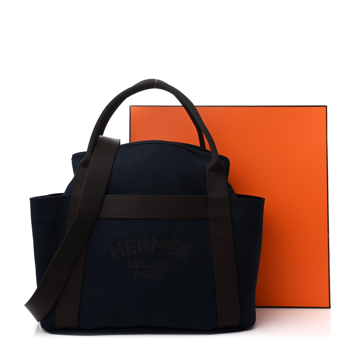 Hermes Toile Sac De Pansage Groom Bleu Navy Feu 12 of 12