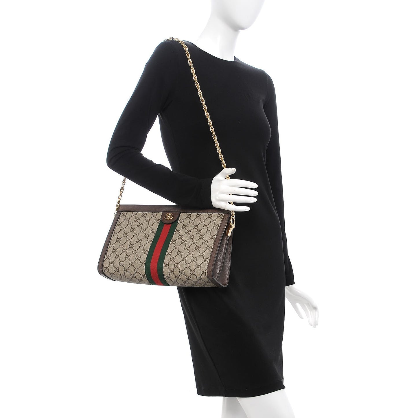 GG Supreme Monogram Web Medium Ophidia Chain Shoulder Bag Brown