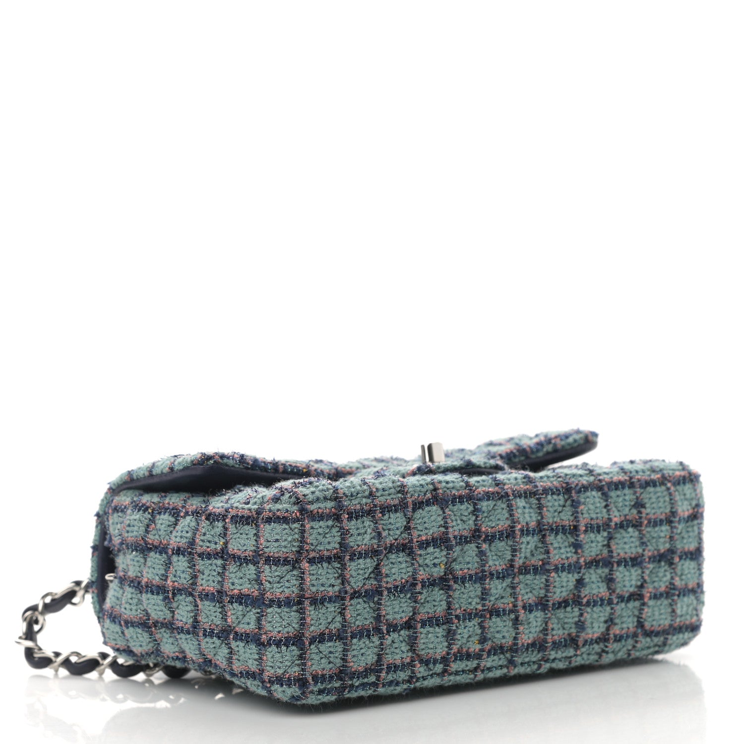 Chanel Tweed Quilted Mini Rectangular Flap Green Navy Dark Beige 3 of 10