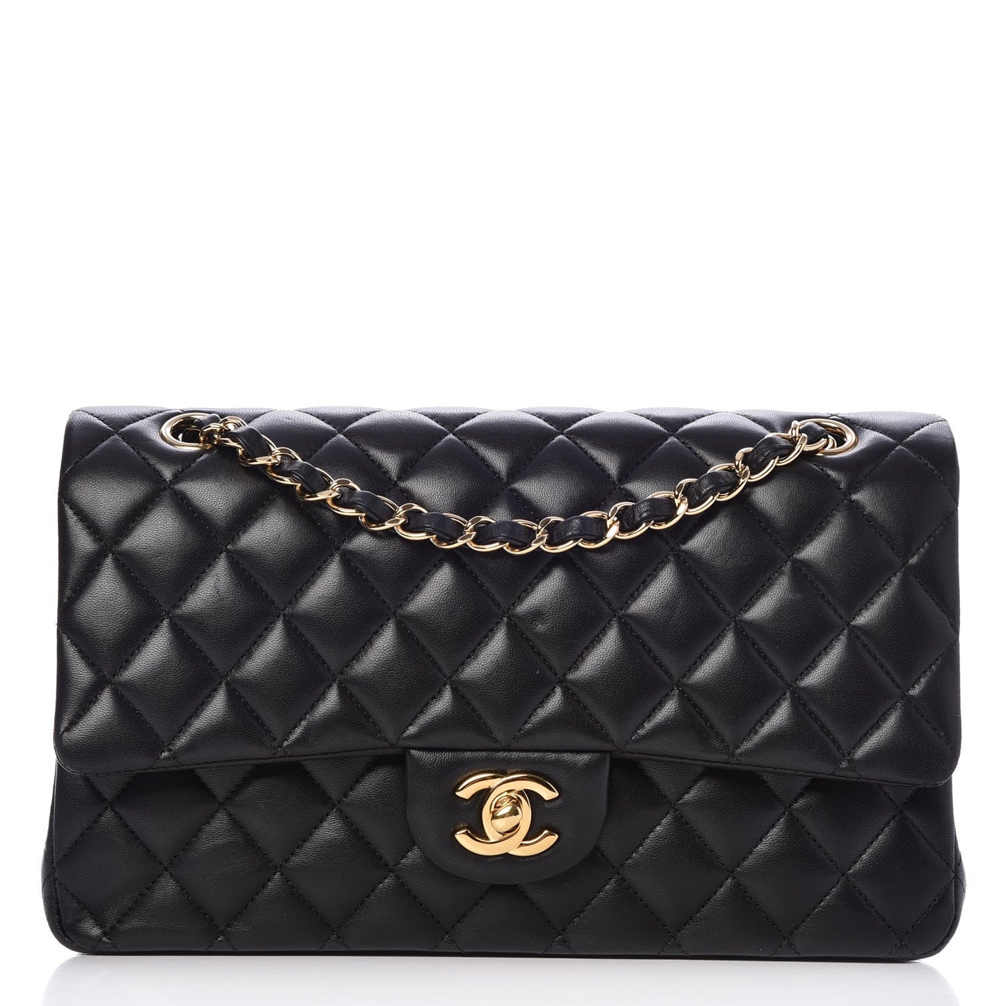 Lambskin Quilted Medium Double Flap Black