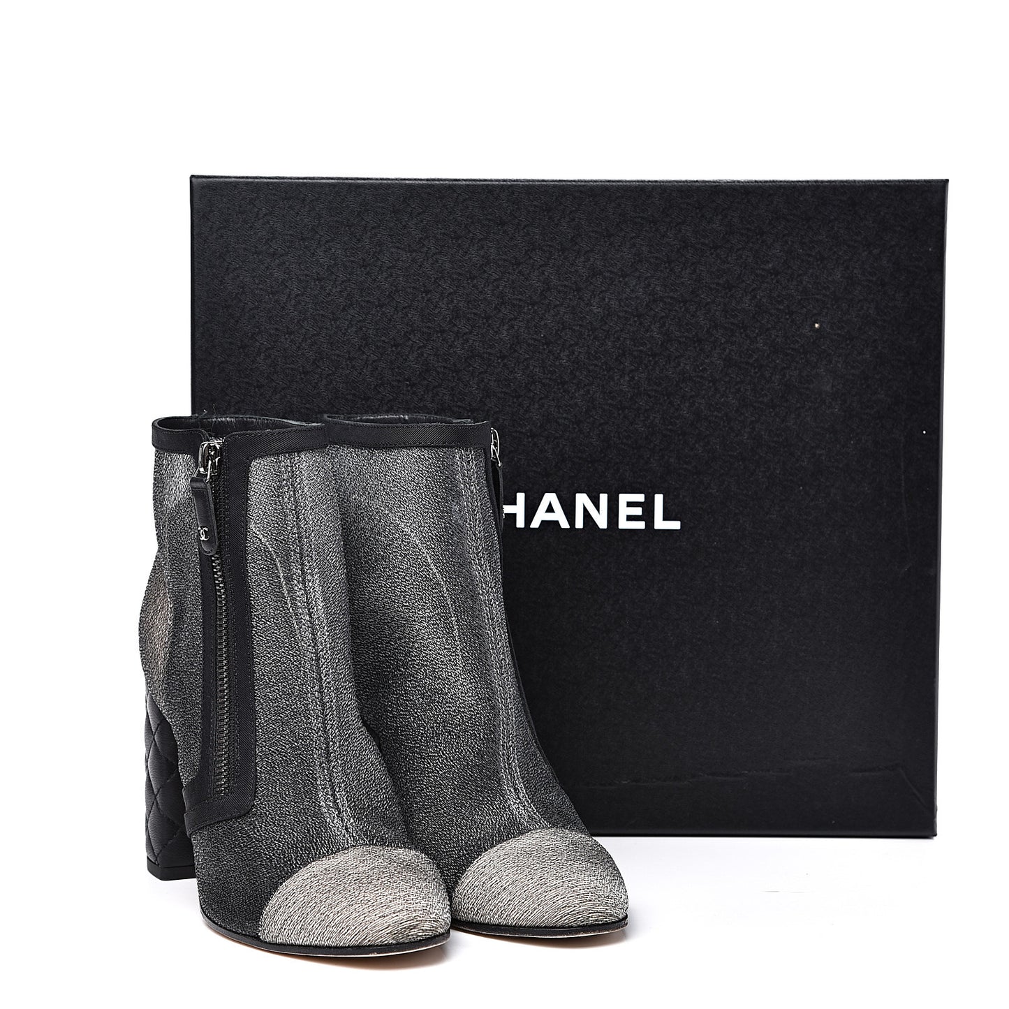 Mesh Grosgrain Cap Toe Short Boots 38 Grey Black