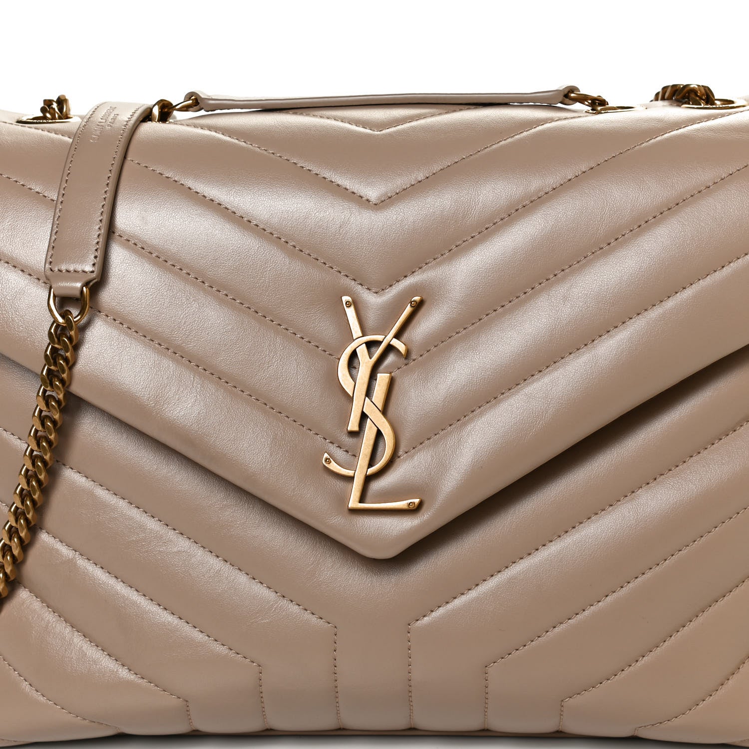 Saint Laurent Calfskin Y Quilted Monogram Medium Loulou Chain Satchel Dark Latte 9 of 11