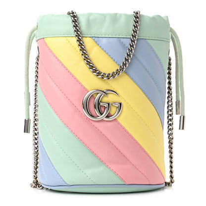 Gucci Calfskin Matelasse Diagonal Mini GG Marmont 2.0 Bucket Bag Pastel Multicolor 1 of 10