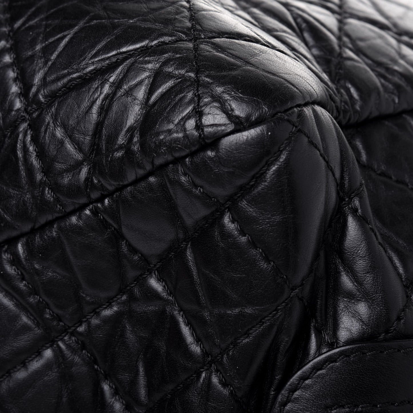Aged Calfskin Quilted Large Secret Tag Bowling Bag Black
