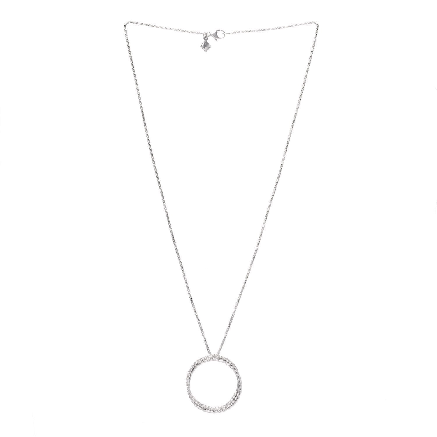 David Yurman Sterling Silver Diamond Crossover Circle Pendant Necklace 3 of 5