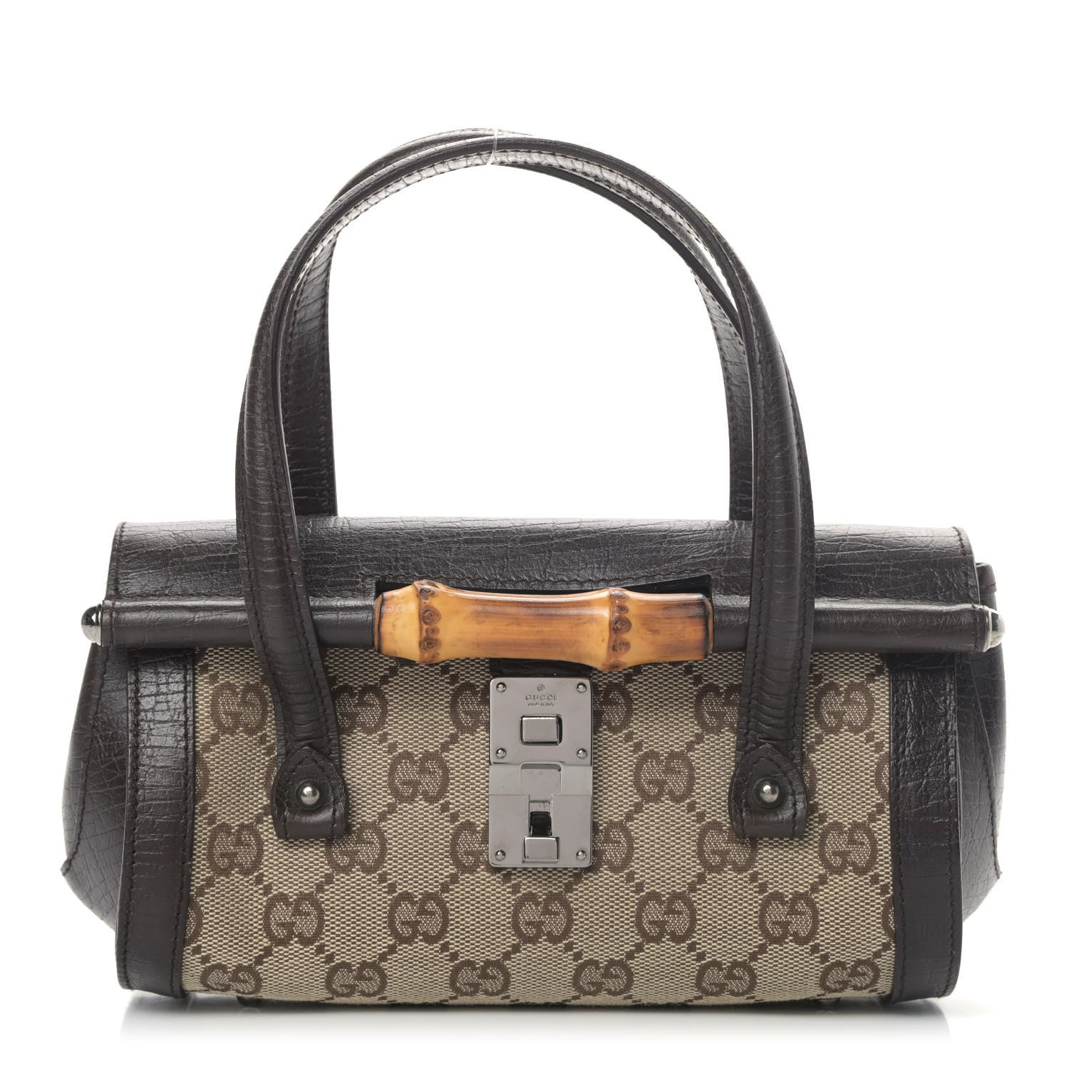 Gucci Monogram Small Bamboo Bullet Satchel Brown 1 of 5