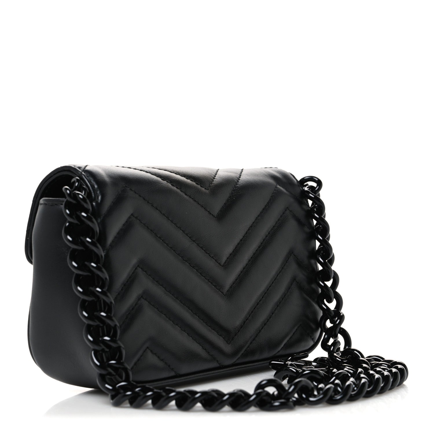 Gucci Calfskin Matelasse Monochrome GG Marmont Chain Belt Bag Black 3 of 10