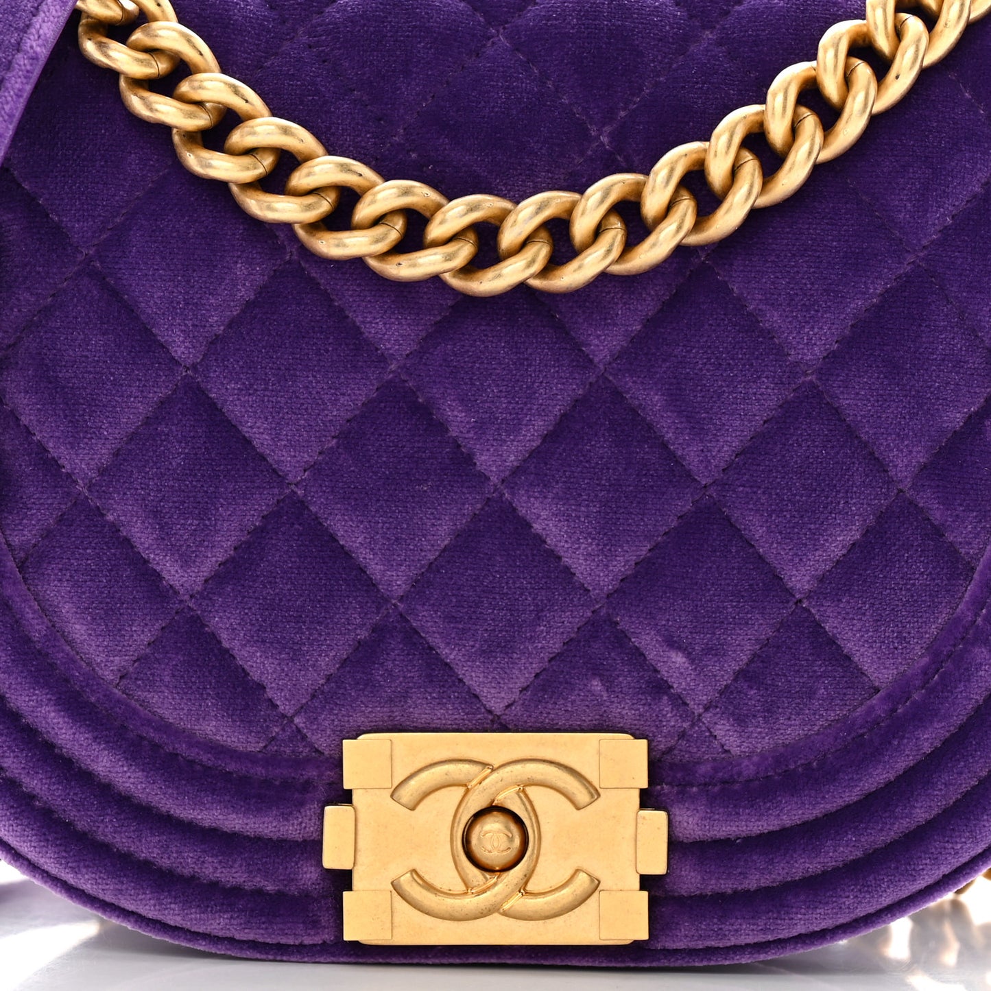 Velvet Quilted Small Boy Messenger Bag Purple
