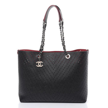 Chanel Perforated Grained Calfskin Large Shopping Tote Black 3 of 11