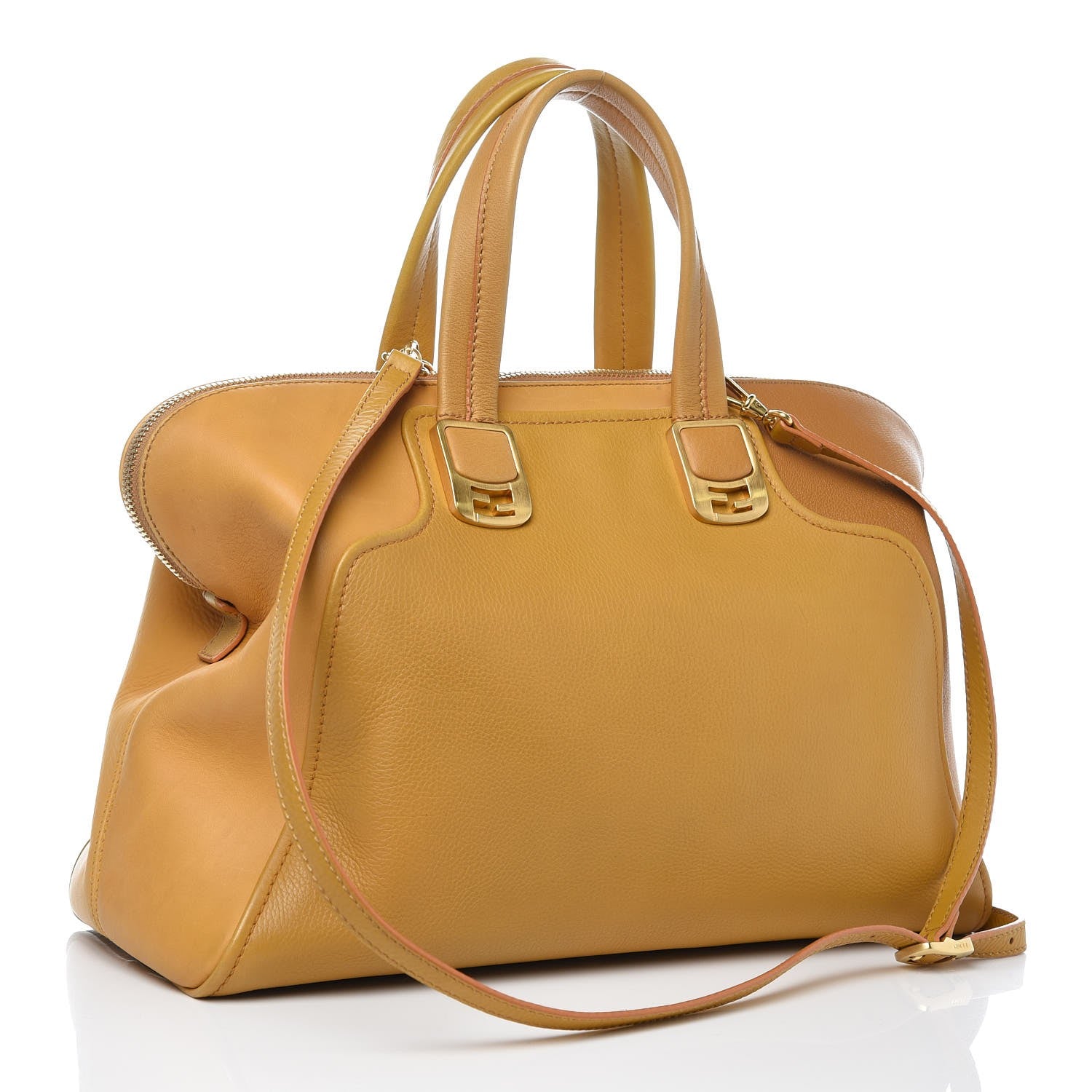 Fendi Capra Vitello Saddle Colorblock Large Chameleon Tote Beige Camel 3 of 10