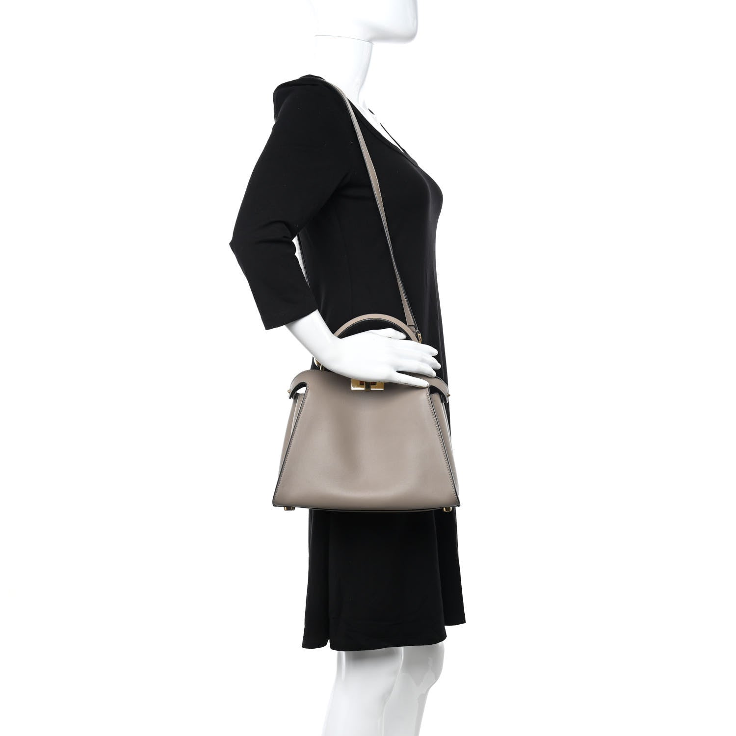 Fendi Vitello Tahiti Burro Medium Peekaboo Iconic Essentially Satchel Tortora Black 2 of 18