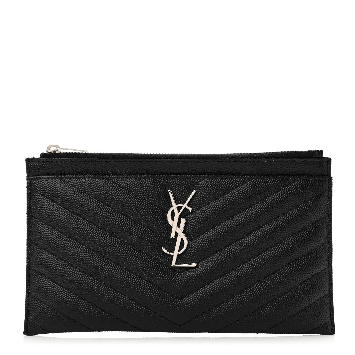 Saint Laurent Grain De Poudre Chevron Monogram Bill Pouch Black 1 of 8
