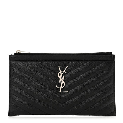 Saint Laurent Grain De Poudre Chevron Monogram Bill Pouch Black 1 of 8