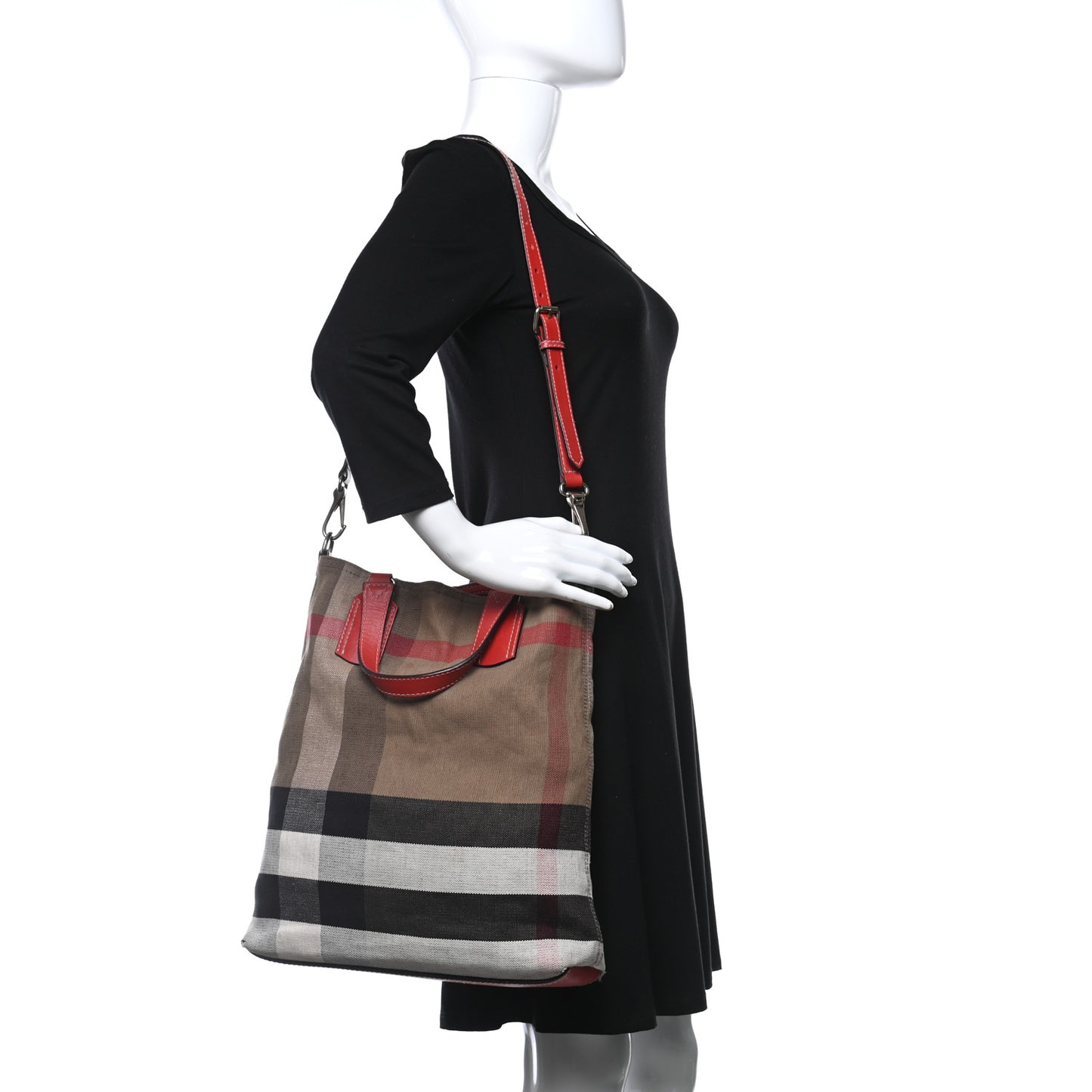 Canvas Mega Check Medium Tottenham Brit Tote Cadmium Red