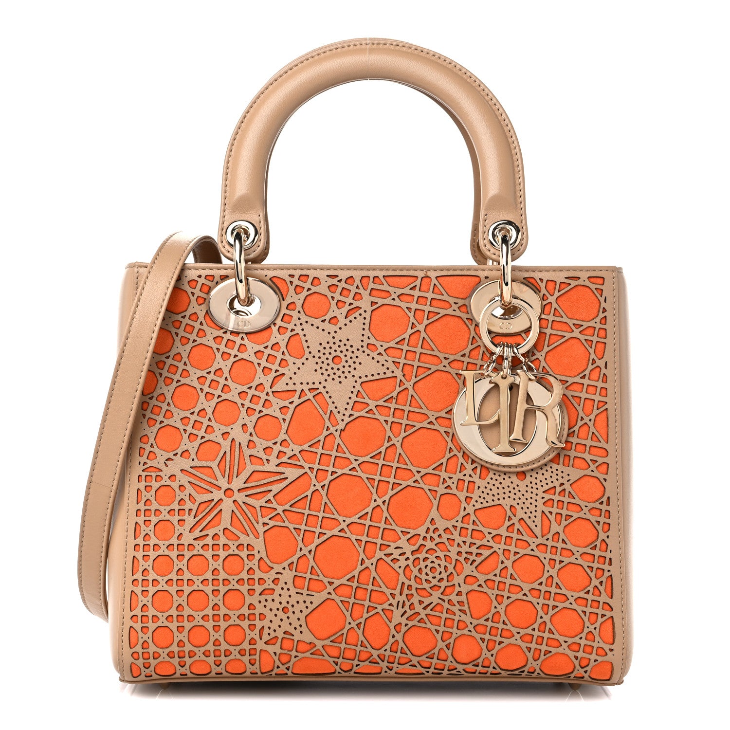 Christian Dior Calfskin Suede Cutout Stars Medium Lady Dior Beige Orange 1 of 9