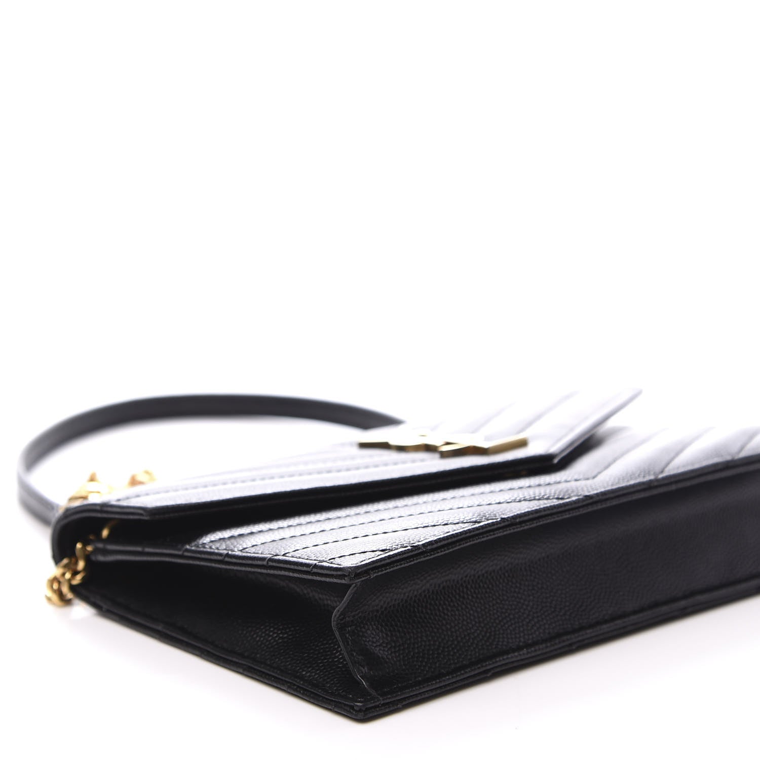 Saint Laurent Grain De Poudre Matelasse Chevron Monogram Envelope Chain Wallet Black 8 of 11