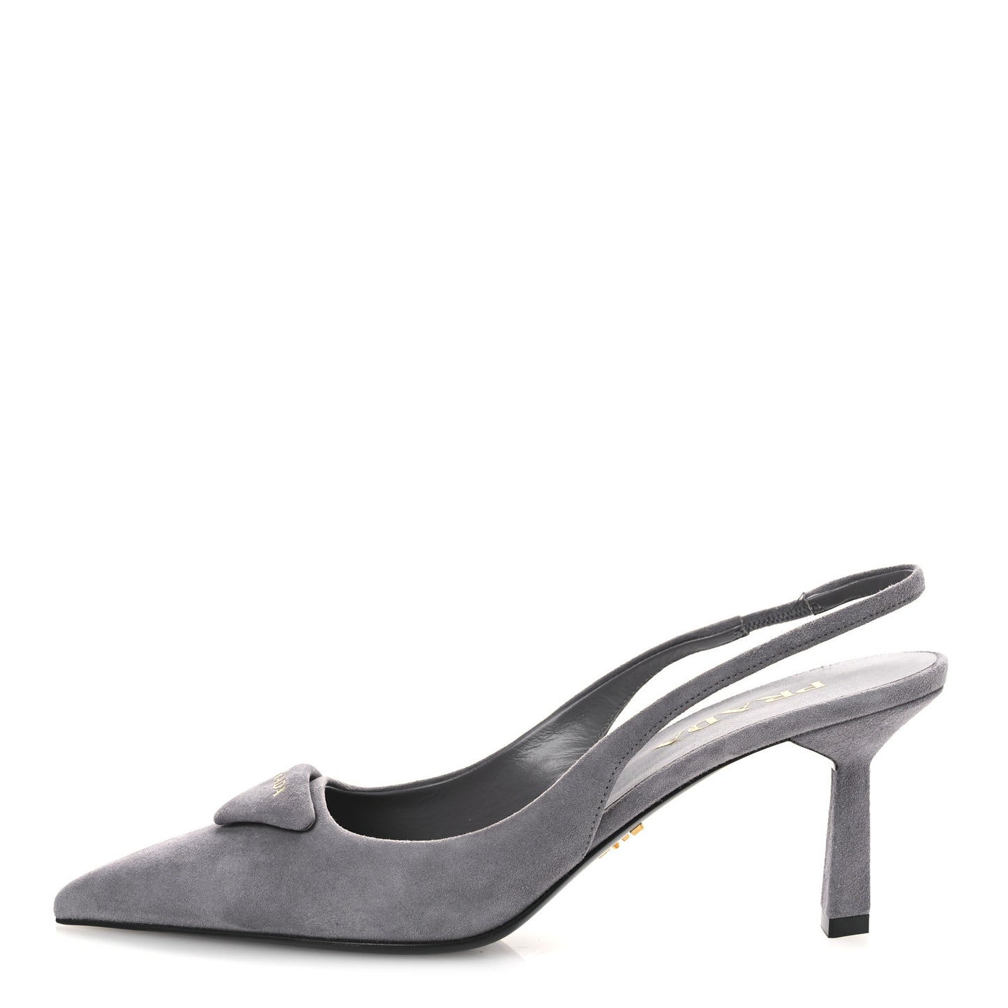 Suede Triangle Logo Pointed Toe 75mm Slingback Pumps 37 Grey