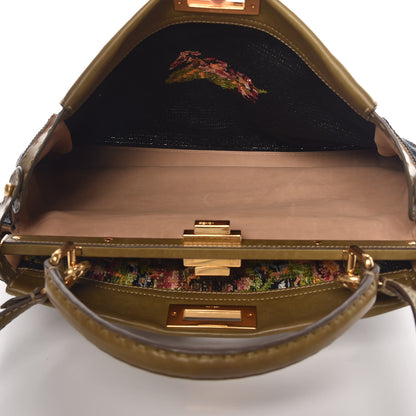 Fendi Canvas Embroidered Large Peekaboo Iconic Satchel Black Multicolor Muschio 7 of 13