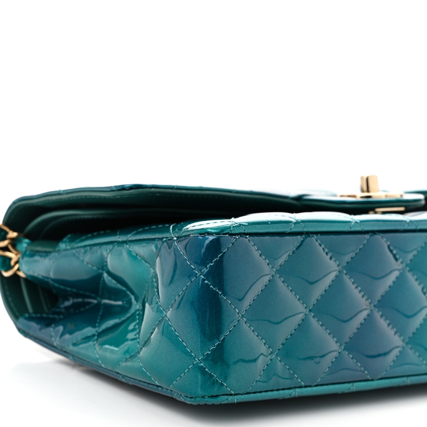 Shaded Patent Calfskin Quilted Medium Double Flap Green Blue