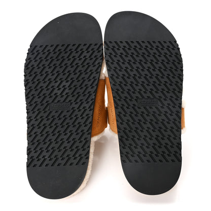 Hermes Suede Goatskin Woolskin Womens Chypre Sandals 37 Naturel Ecru 6 of 9