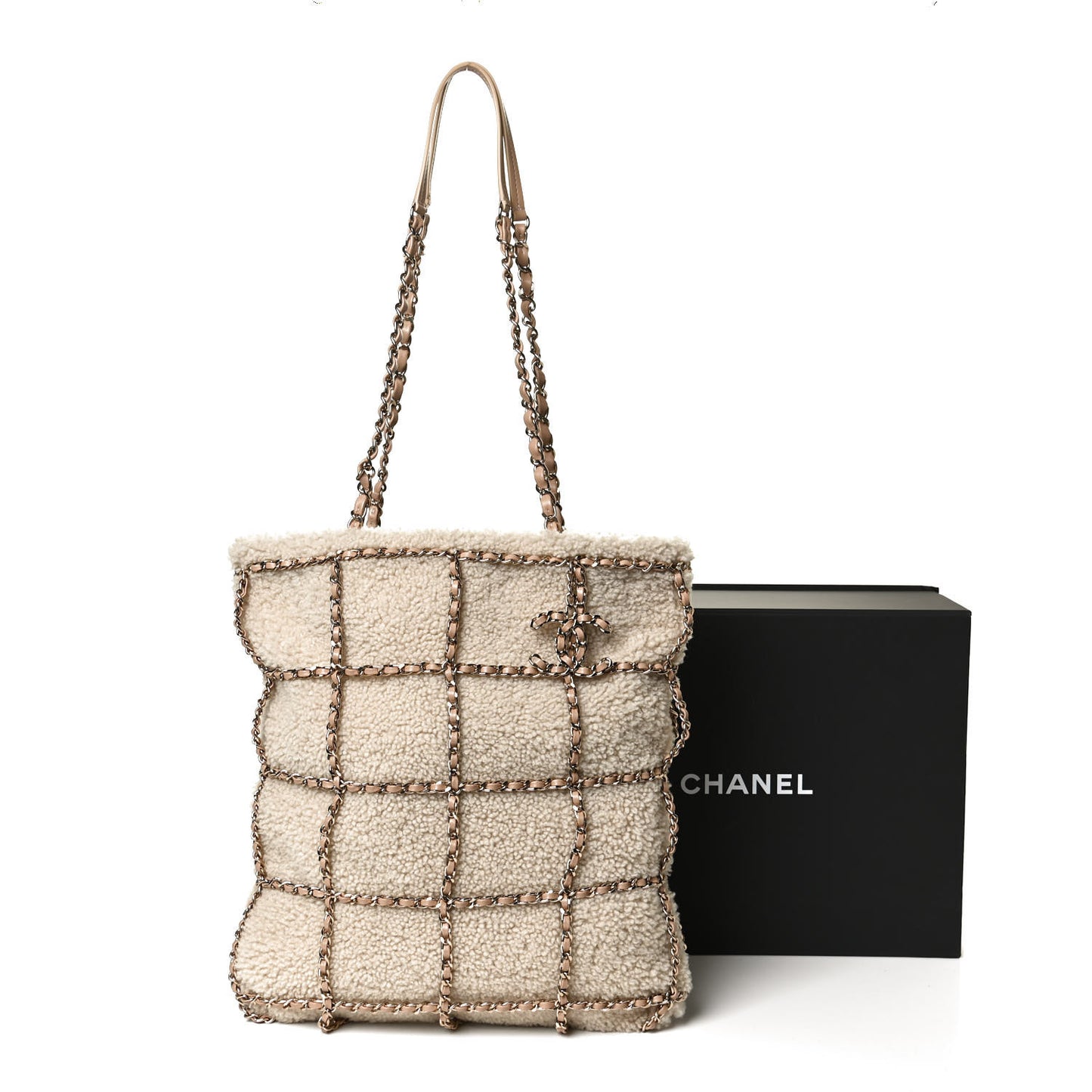 Shearling Small Shopping Chain Bag Beige