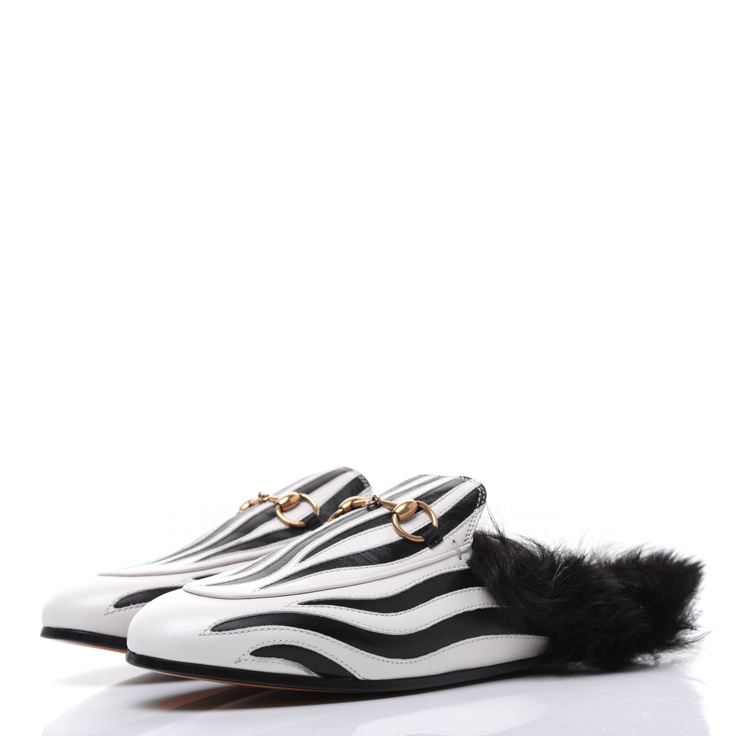 Gucci Malaga Kid Fur Zebra Inlay Womens Princetown Slippers 37 Mystic White Black 3 of 9