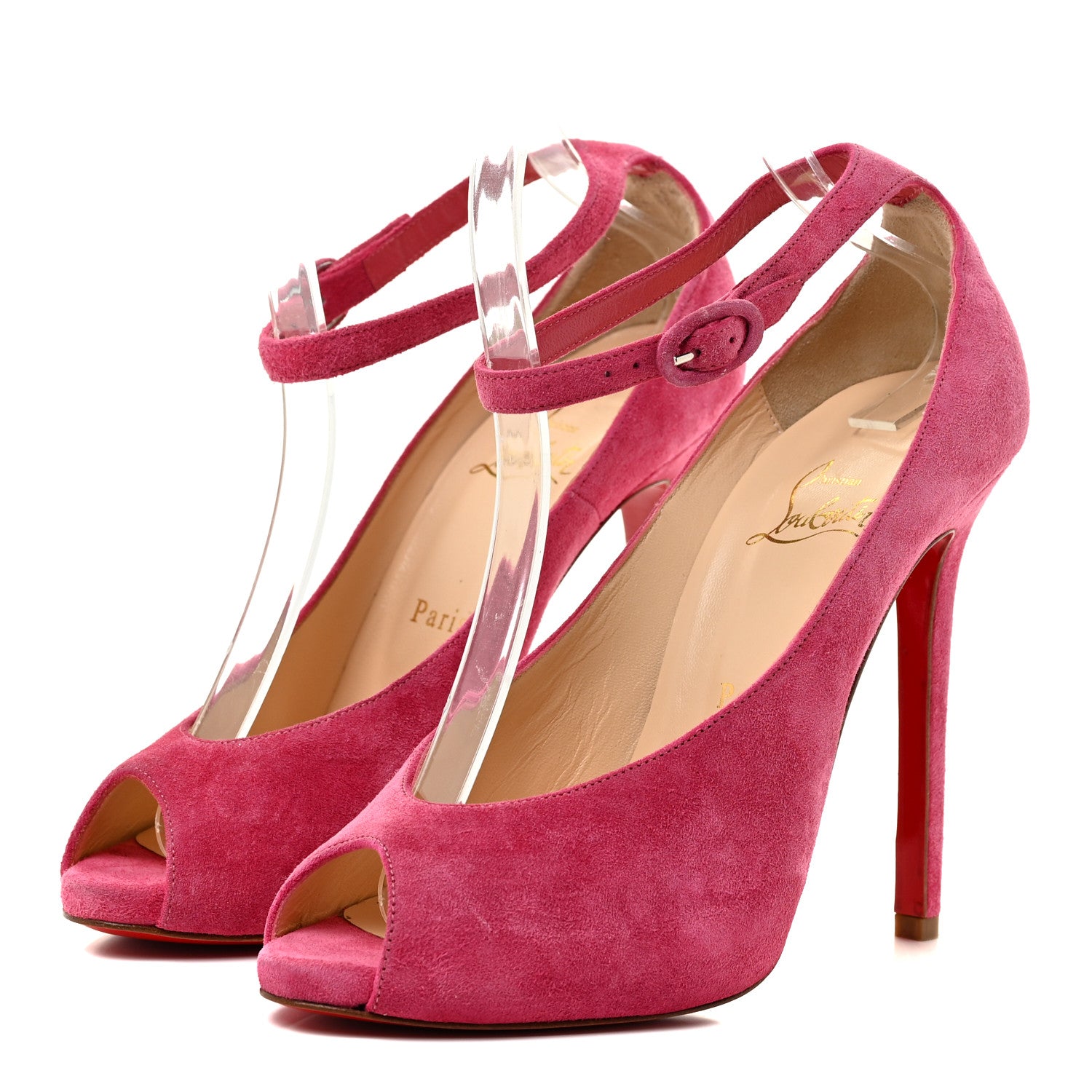 Christian Louboutin Suede Rampoldi 120 Ankle Strap Pumps 38 Pink 3 of 17
