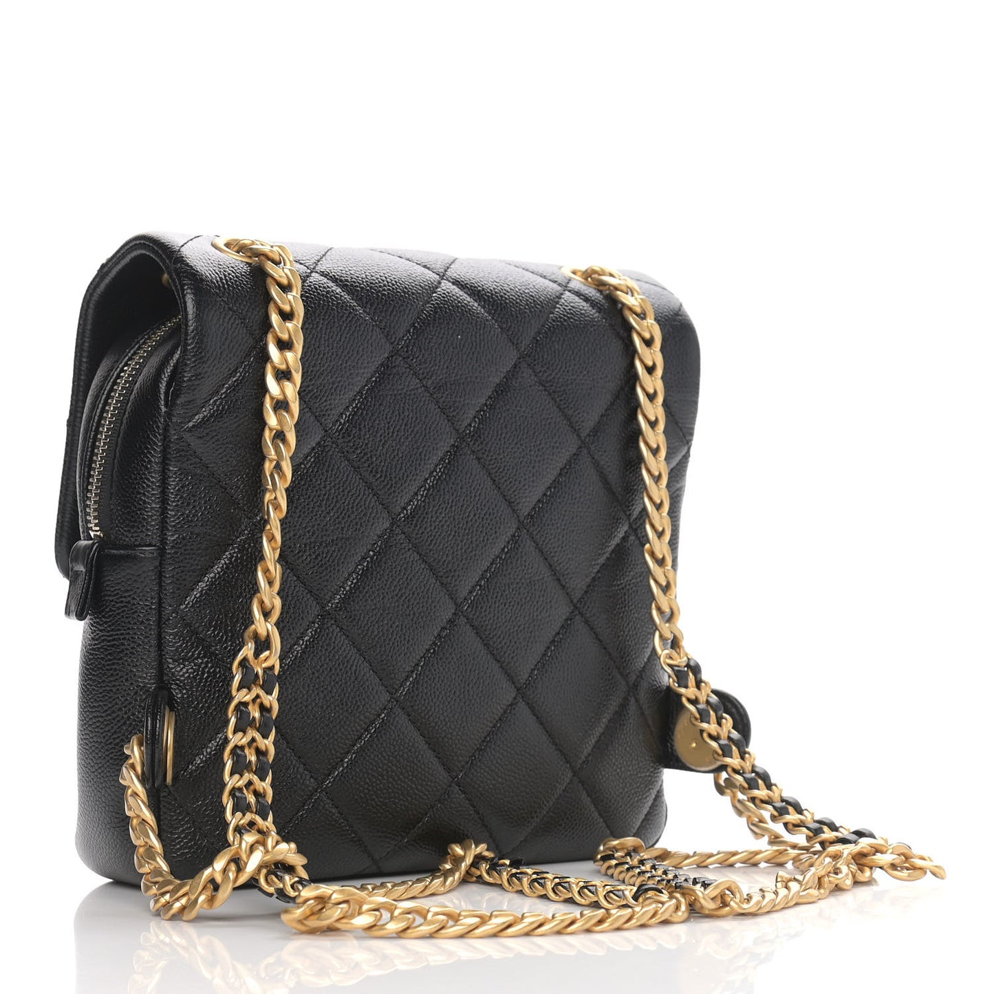 Shiny Caviar Quilted Chain Melody Backpack Black