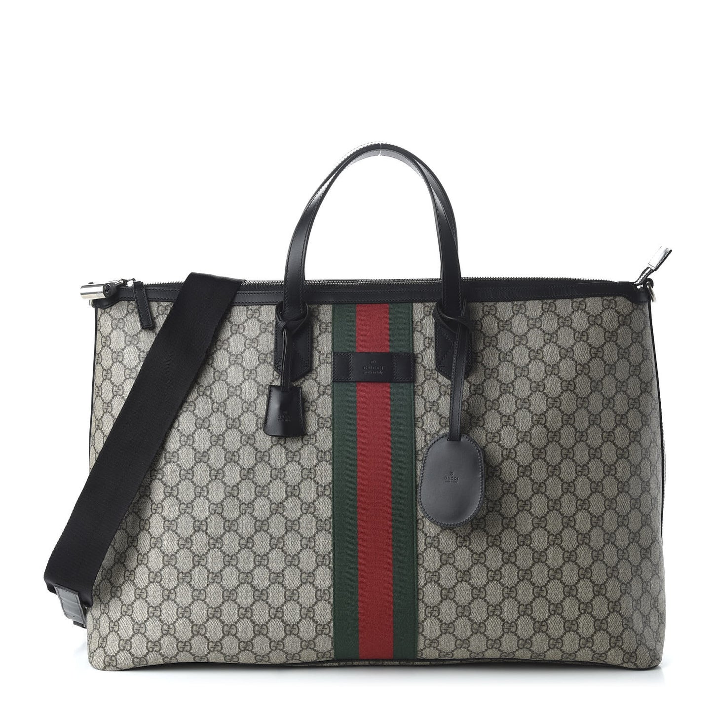 GG Supreme Monogram Web Large Zippered Tote Beige Black