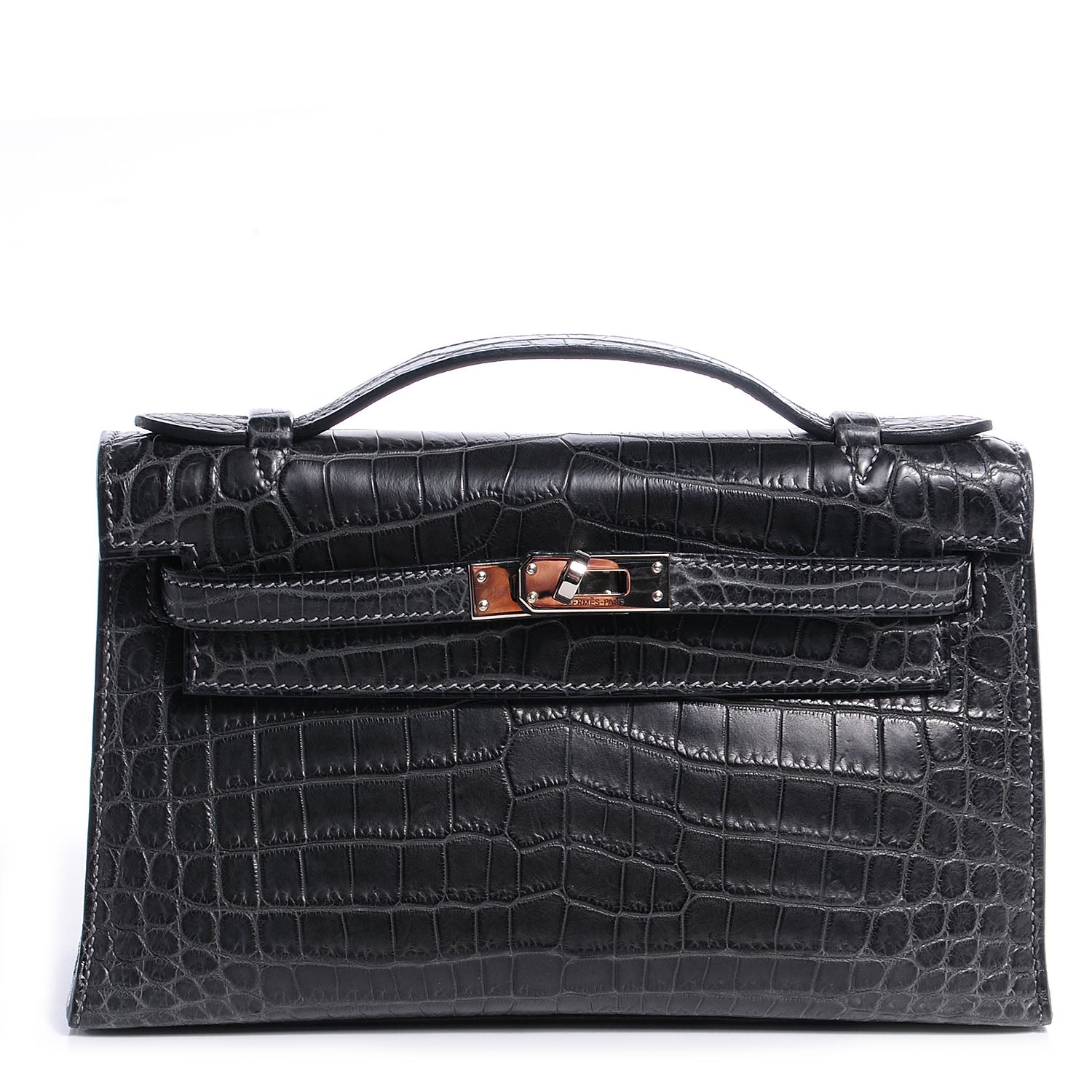 Hermes Matte Niloticus Crocodile Kelly Pochette Graphite 1 of 8