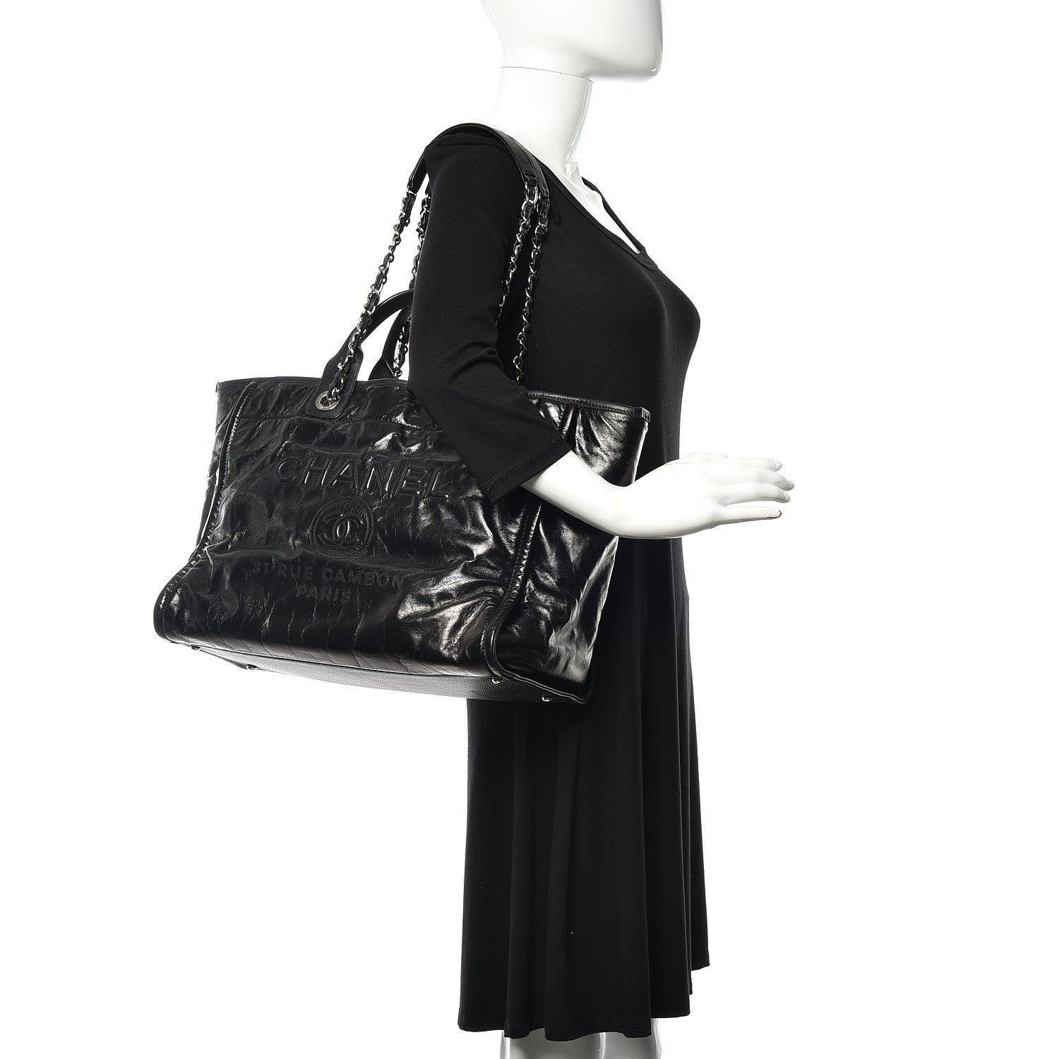 Chanel Glazed Calfskin Large Deauville Tote Black 2 of 12