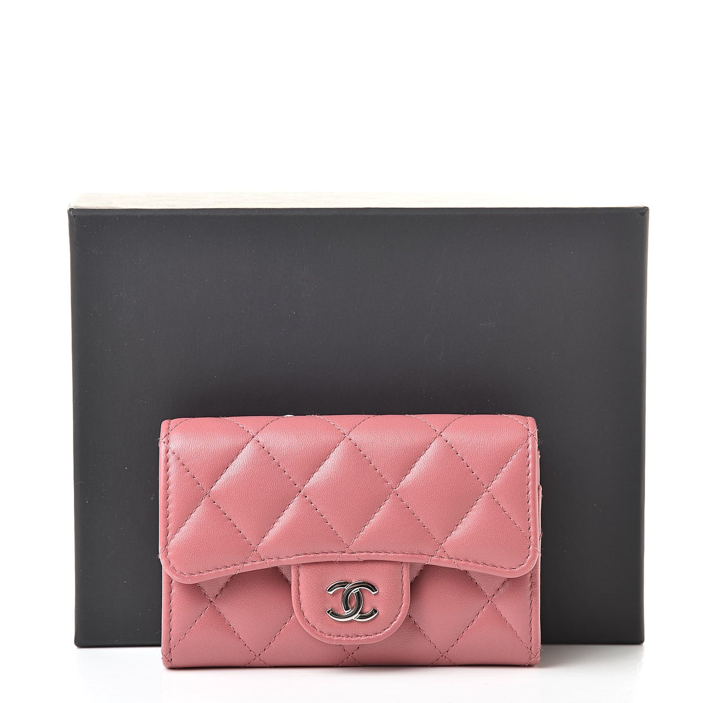 Lambskin Quilted Flap Card Holder Pink