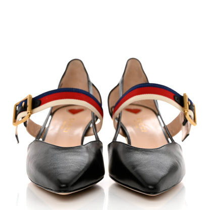Gucci Malaga Kid Grosgrain Sylvie Web Bamboo Mules 35.5 Black 2 of 10