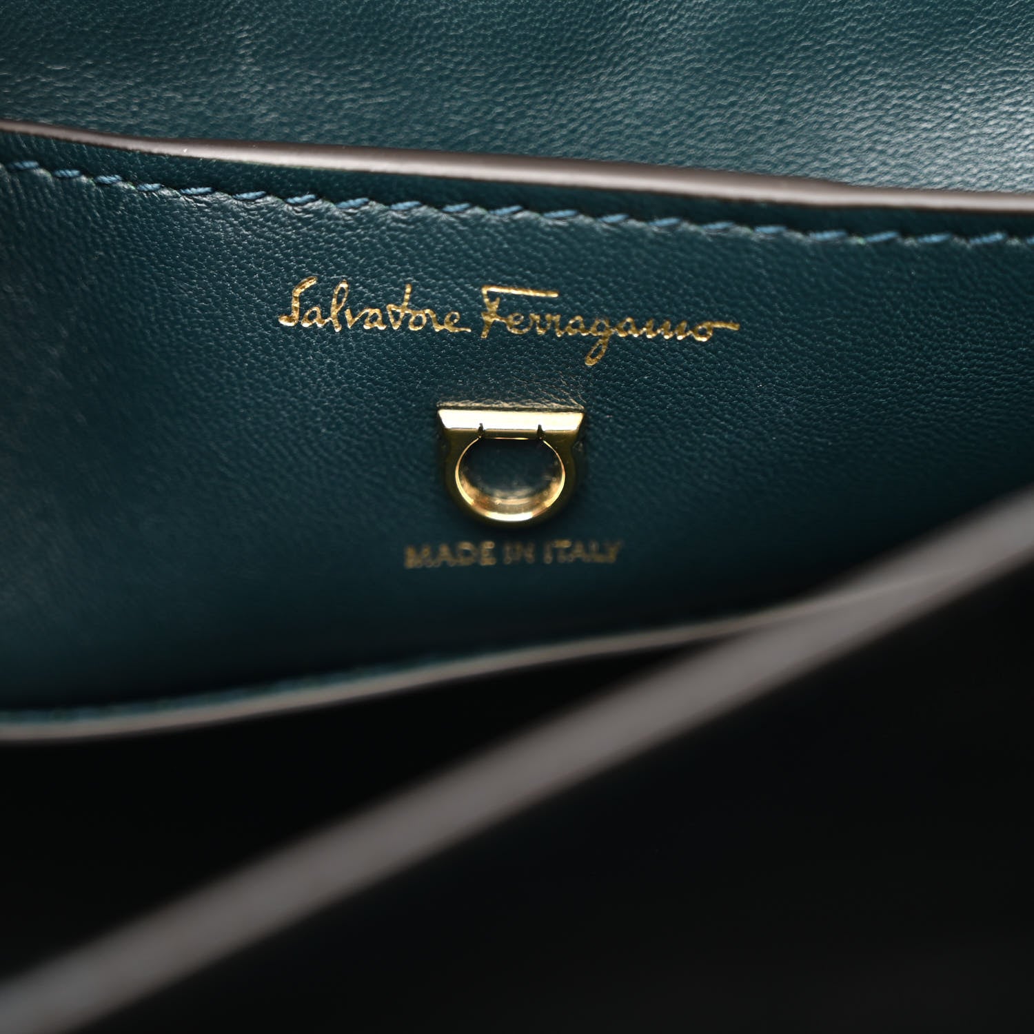 Salvatore Ferragamo Calfskin Embossed Small Margot Top Handle Divisa Green 7 of 16