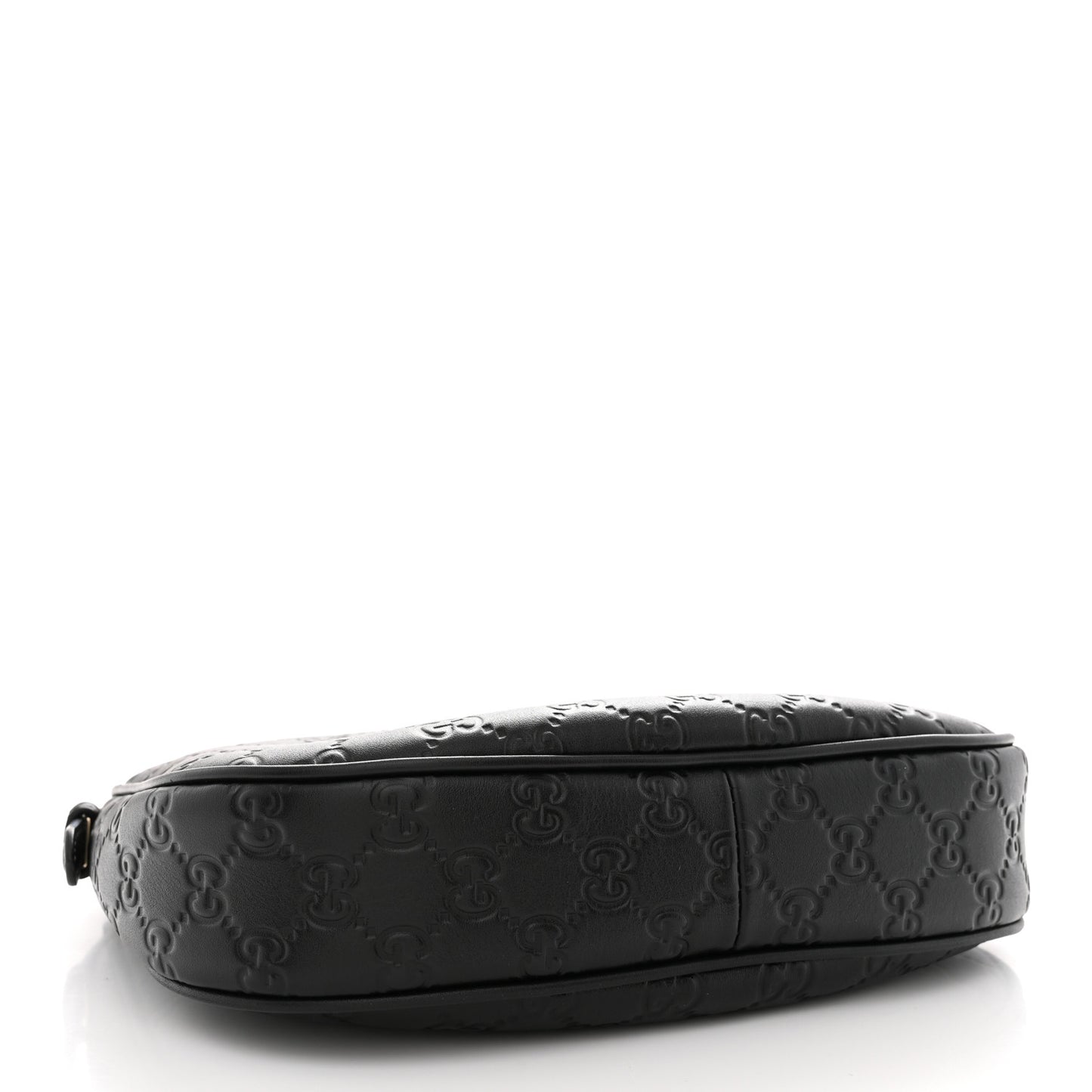 GG Grainy Calfskin Emblem Small Half Moon Shoulder Black