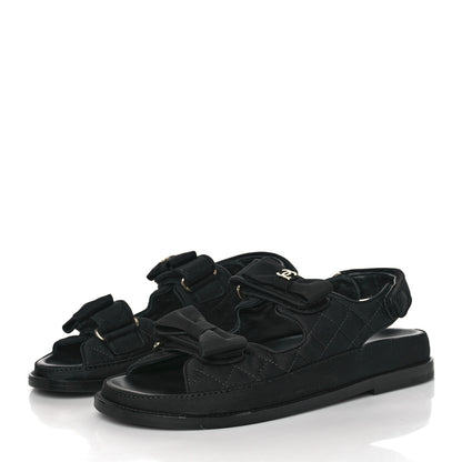 Chanel Grosgrain Quilted Bow Dad Sandals 38.5 Black 2 of 9