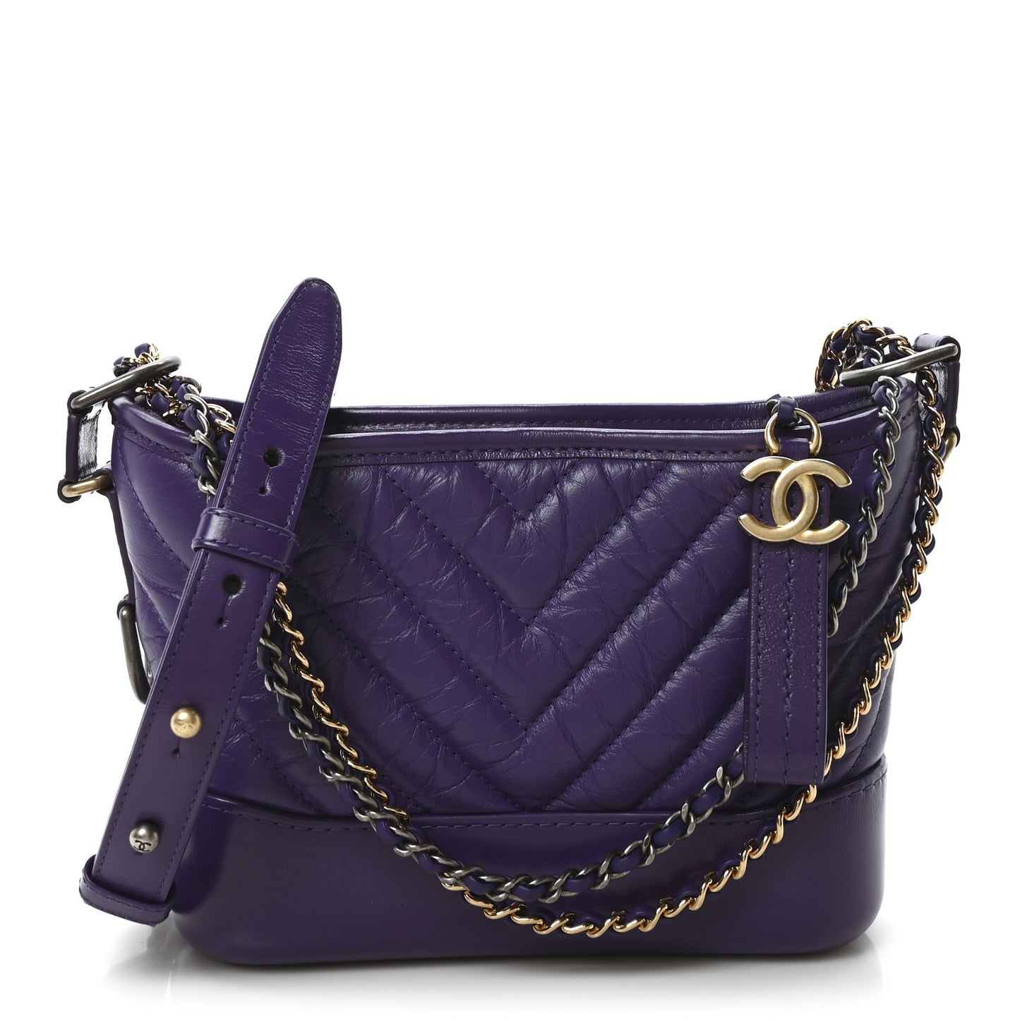 Aged Calfskin Chevron Quilted Small Gabrielle Hobo Purple